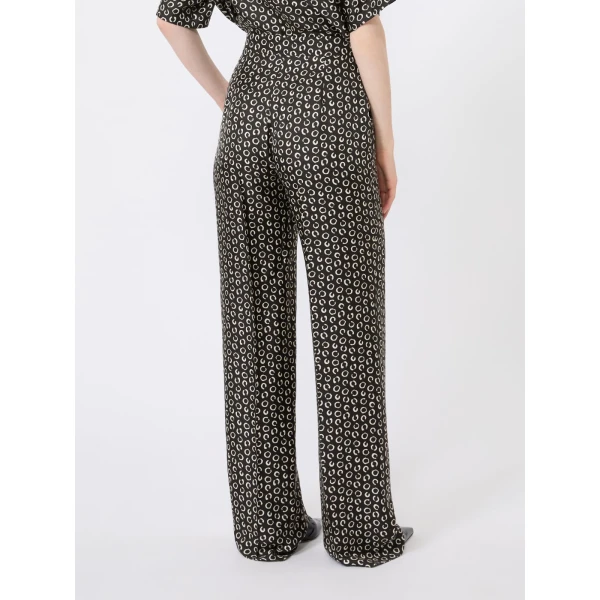 Max Mara Romana Printed Silk Twill Trousers in Black and White | Tailored pants | Coveti