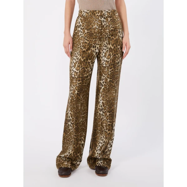 Max Mara Romana Printed Silk Twill Trousers in Brown | Tailored pants | Coveti