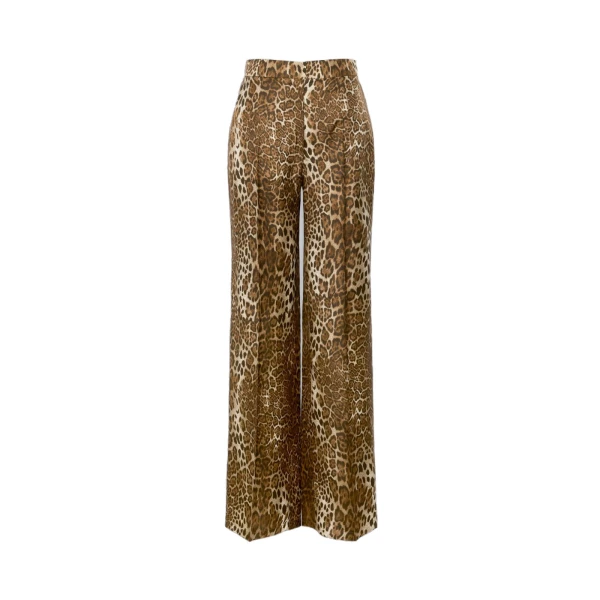 Max Mara Romana Printed Silk Twill Trousers in Brown | Tailored pants | Coveti