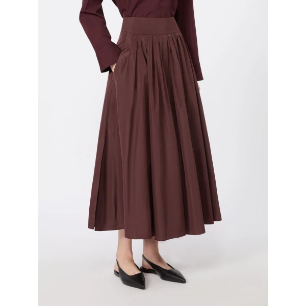 Max Mara Romina Taffeta Pleated Skirt in Bordeaux | Pleated Skirts | Coveti