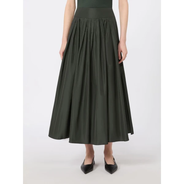 Max Mara Romina Taffeta Pleated Skirt in Dark Green | Pleated Skirts | Coveti