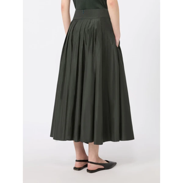 Max Mara Romina Taffeta Pleated Skirt in Dark Green | Pleated Skirts | Coveti