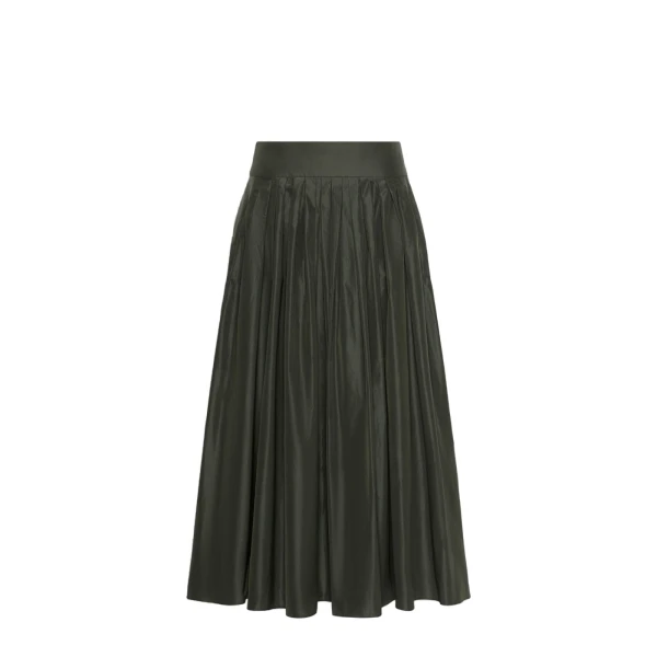 Max Mara Romina Taffeta Pleated Skirt in Dark Green | Pleated Skirts | Coveti