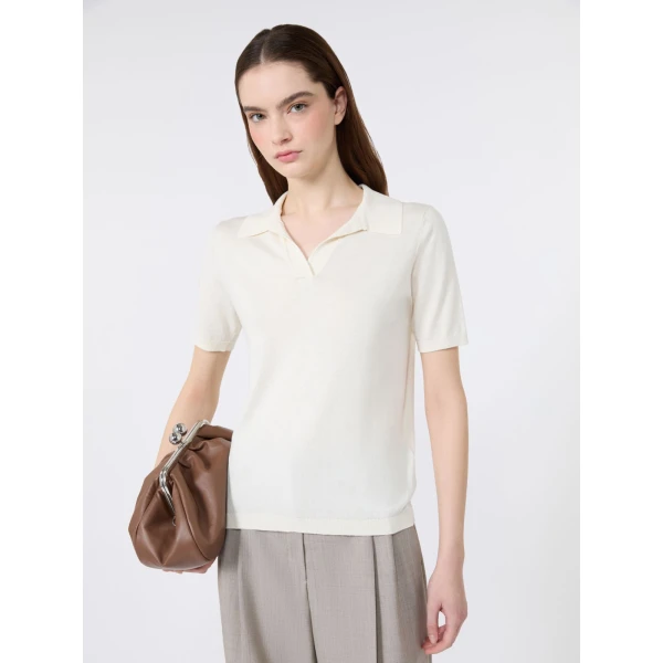 Max Mara Roncolo Silk and Cotton Polo Jumper in Ecru | Sweaters | Coveti