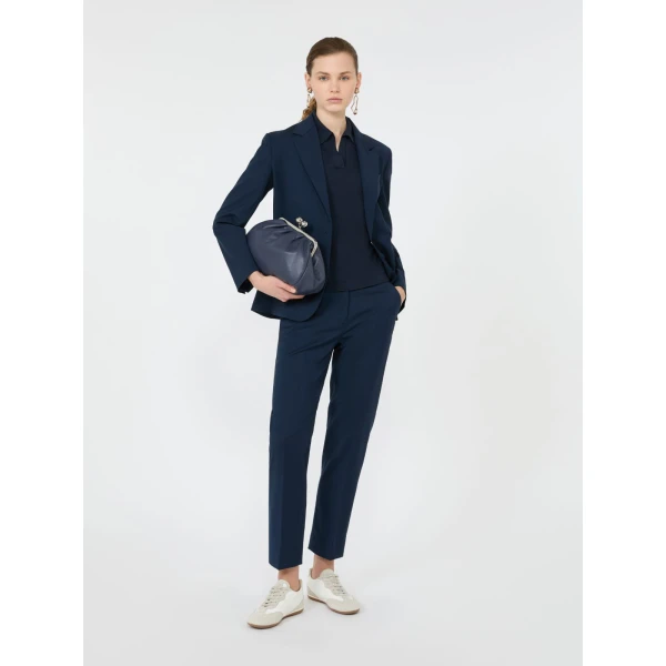 Max Mara Roncolo Silk and Cotton Polo Jumper in Navy | Sweaters | Coveti
