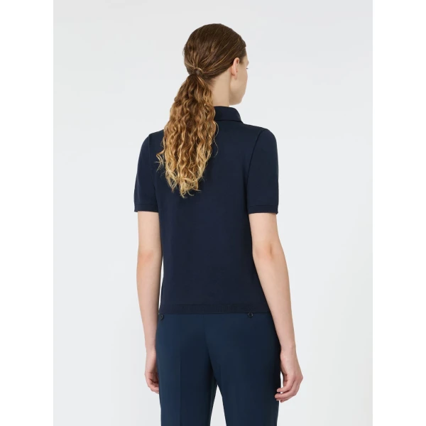 Max Mara Roncolo Silk and Cotton Polo Jumper in Navy | Sweaters | Coveti