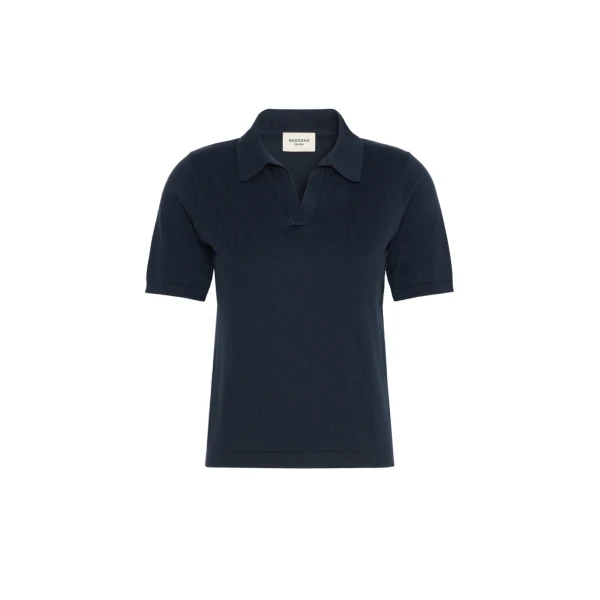 Max Mara Roncolo Silk and Cotton Polo Jumper in Navy | Sweaters | Coveti