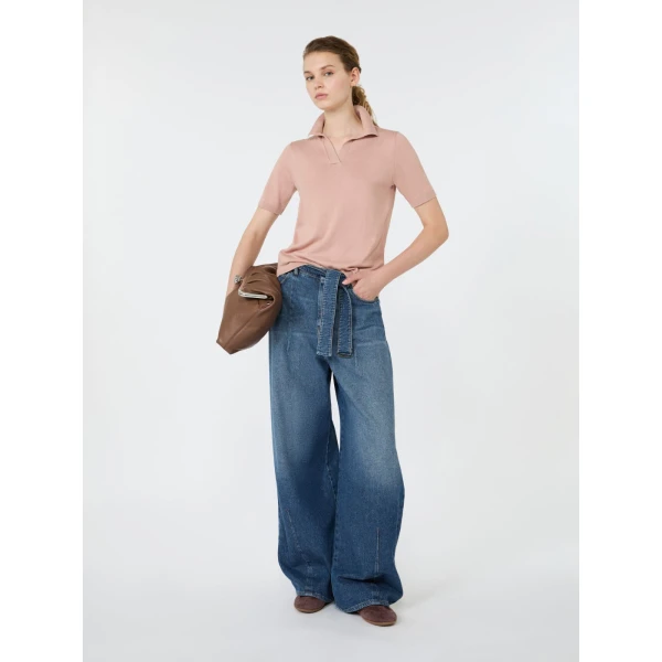 Max Mara Roncolo Silk and Cotton Polo Jumper in Pink | Sweaters | Coveti