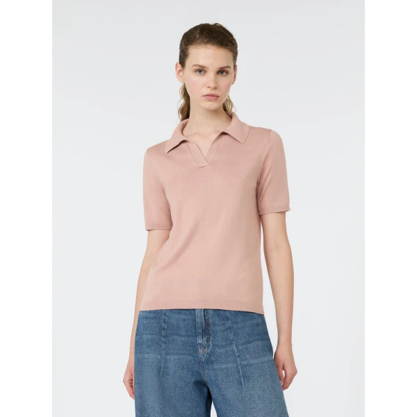 Max Mara Roncolo Silk and Cotton Polo Jumper in Pink | Sweaters | Coveti