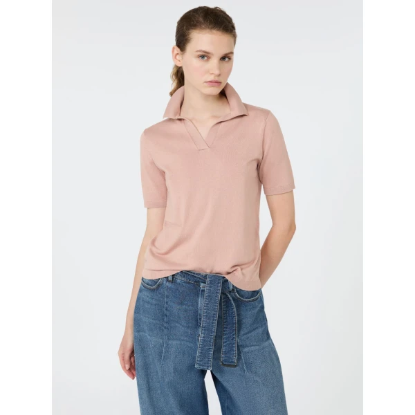 Max Mara Roncolo Silk and Cotton Polo Jumper in Pink | Sweaters | Coveti