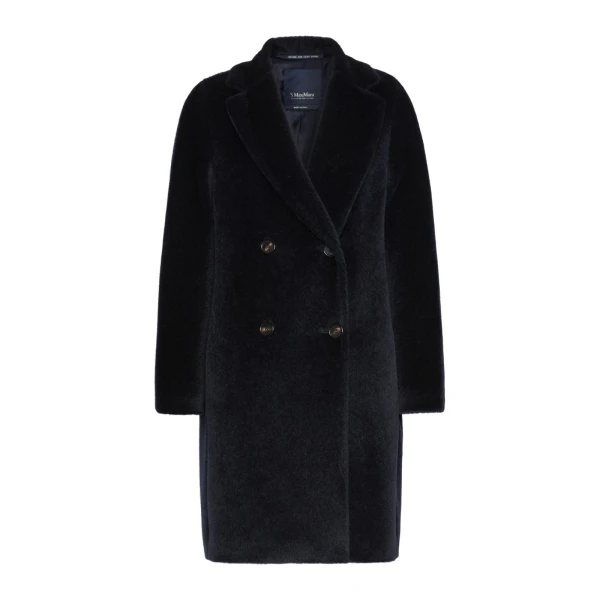 Roseto Alpaca and Wool Midi Coat in Midnight Blue