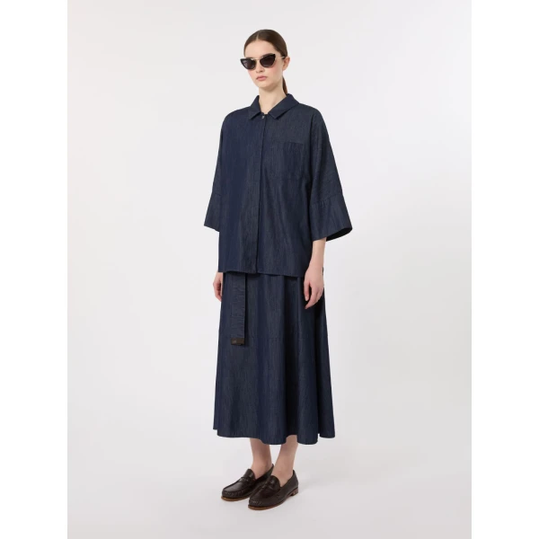 Max Mara Rugiada Wide Cotton Denim Shirt in Midnight Blue | Shirts | Coveti