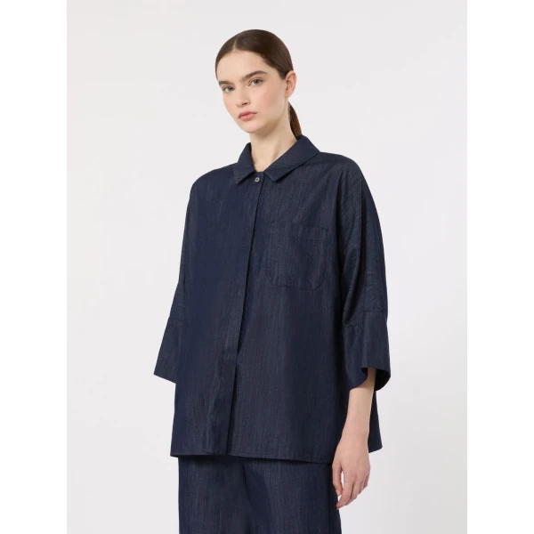 Max Mara Rugiada Wide Cotton Denim Shirt in Midnight Blue | Shirts | Coveti