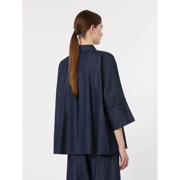 Max Mara Rugiada Wide Cotton Denim Shirt in Midnight Blue | Shirts | Coveti