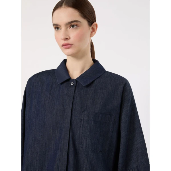 Max Mara Rugiada Wide Cotton Denim Shirt in Midnight Blue | Shirts | Coveti