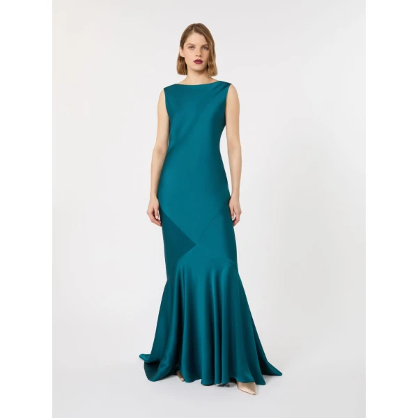 Max Mara Rum Long Envers Satin Gown in Oil Green | Evening Gowns | Coveti