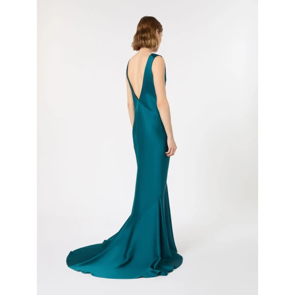 Max Mara Rum Long Envers Satin Gown in Oil Green | Evening Gowns | Coveti