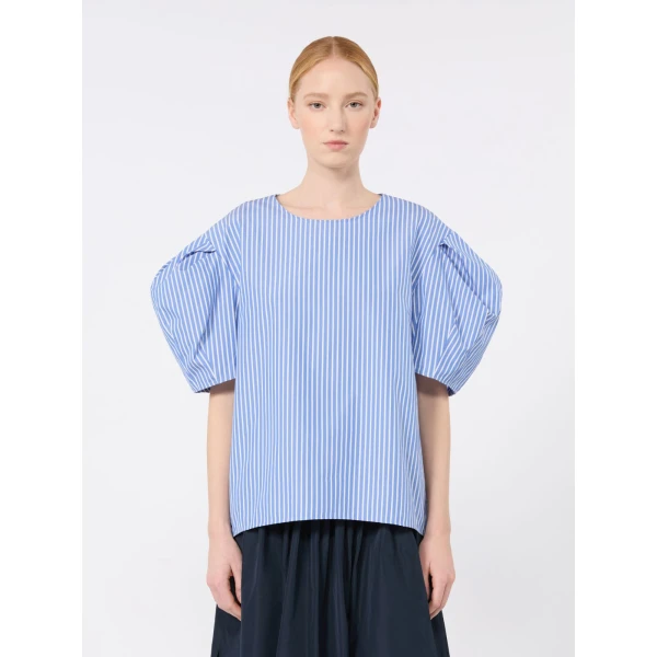 Max Mara Sabrina Cotton Poplin Balloon-Sleeve Blouse in Light Blue | Blouse | Coveti