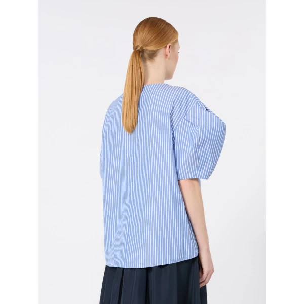 Max Mara Sabrina Cotton Poplin Balloon-Sleeve Blouse in Light Blue | Blouse | Coveti