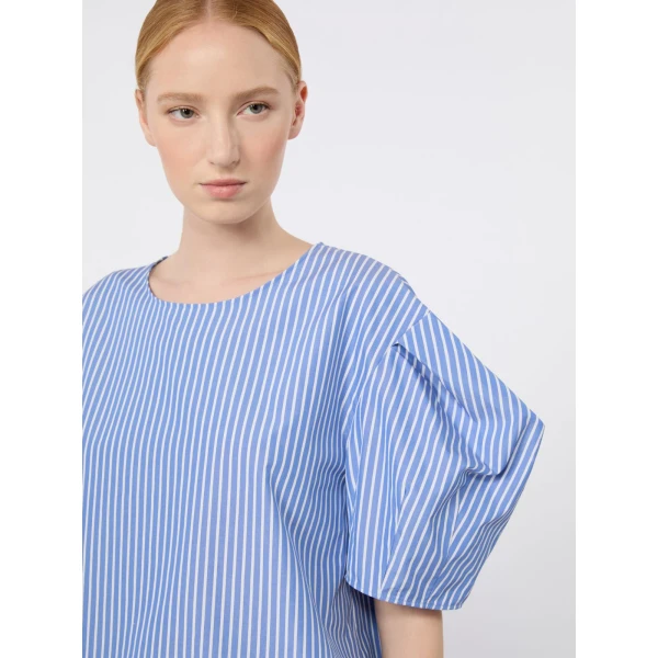 Max Mara Sabrina Cotton Poplin Balloon-Sleeve Blouse in Light Blue | Blouse | Coveti