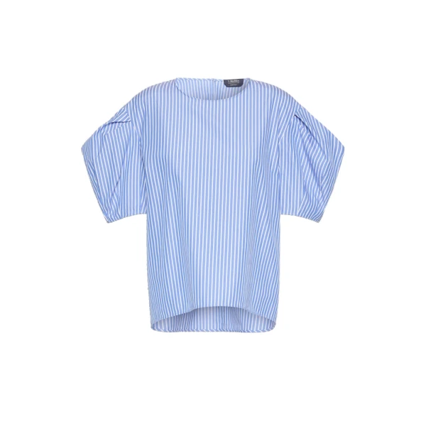 Max Mara Sabrina Cotton Poplin Balloon-Sleeve Blouse in Light Blue | Blouse | Coveti