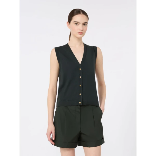 Max Mara Saggio Cotton, Silk and Cashmere Gilet in Dark Green | Sweaters | Coveti