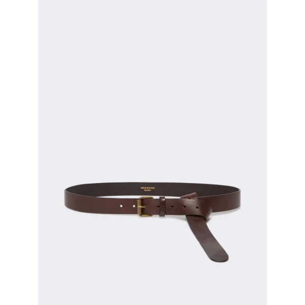 Max Mara Saio Long Leather Belt in Dark Brown | Belts | Coveti
