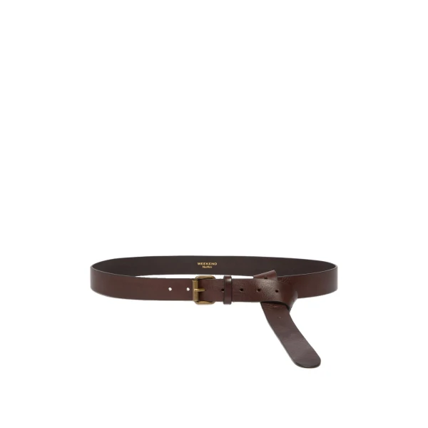 Max Mara Saio Long Leather Belt in Dark Brown | Belts | Coveti