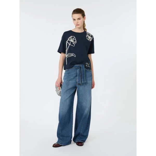 Max Mara Sala Boxy Cotton T-Shirt in Navy | T-shirts | Coveti