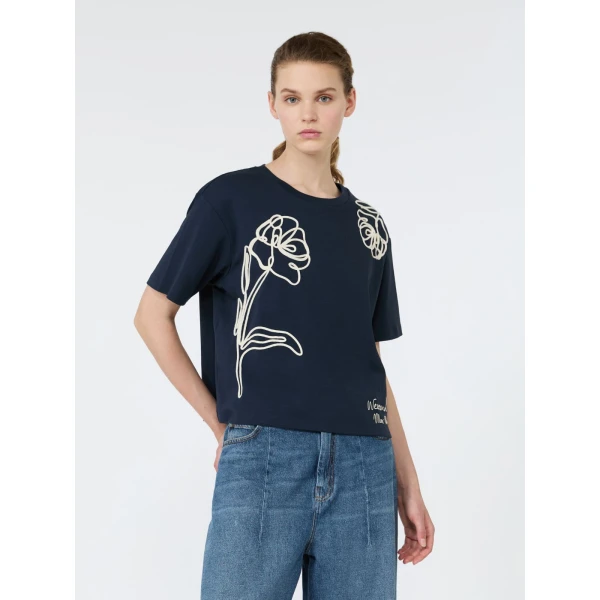 Max Mara Sala Boxy Cotton T-Shirt in Navy | T-shirts | Coveti