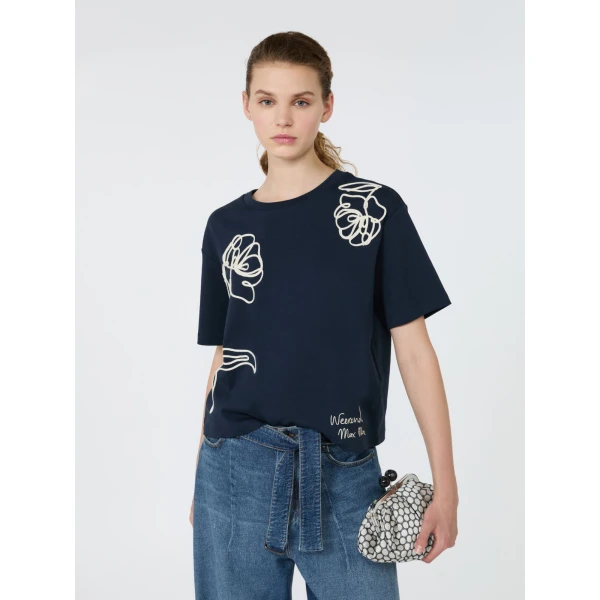 Max Mara Sala Boxy Cotton T-Shirt in Navy | T-shirts | Coveti