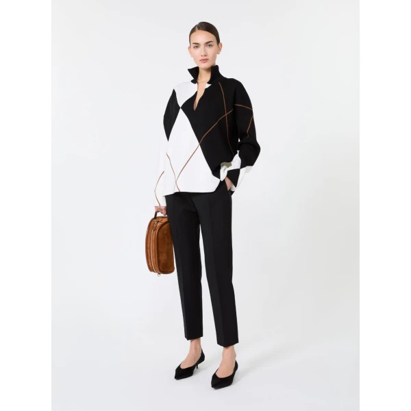 Max Mara Sala Relaxed-Cut Argyle Wool Sweater in White Black | Sweaters | Coveti