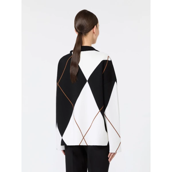 Max Mara Sala Relaxed-Cut Argyle Wool Sweater in White Black | Sweaters | Coveti