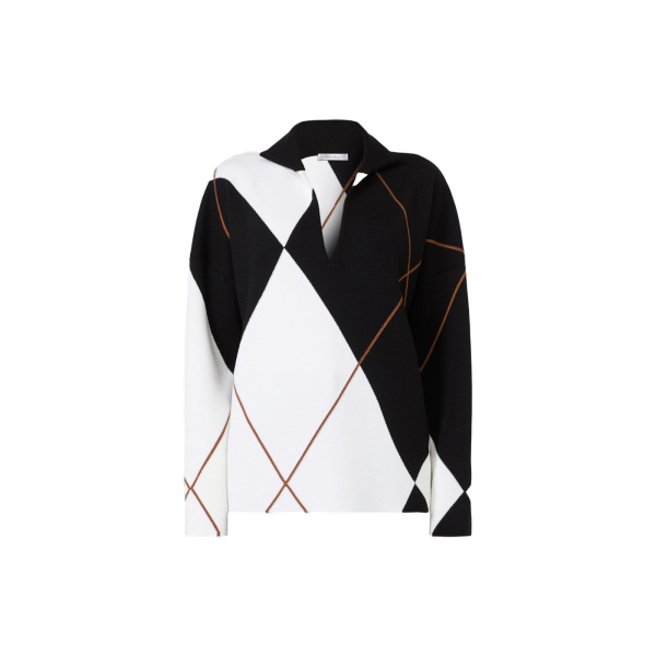 Max Mara Sala Relaxed-Cut Argyle Wool Sweater in White Black | Sweaters | Coveti