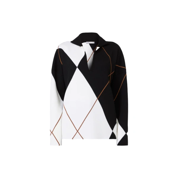 Sala Relaxed-Cut Argyle Wool Sweater in White Black
