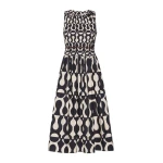 Max Mara Salato Printed Cotton Poplin Dress in Black | Midi Dresses | Coveti