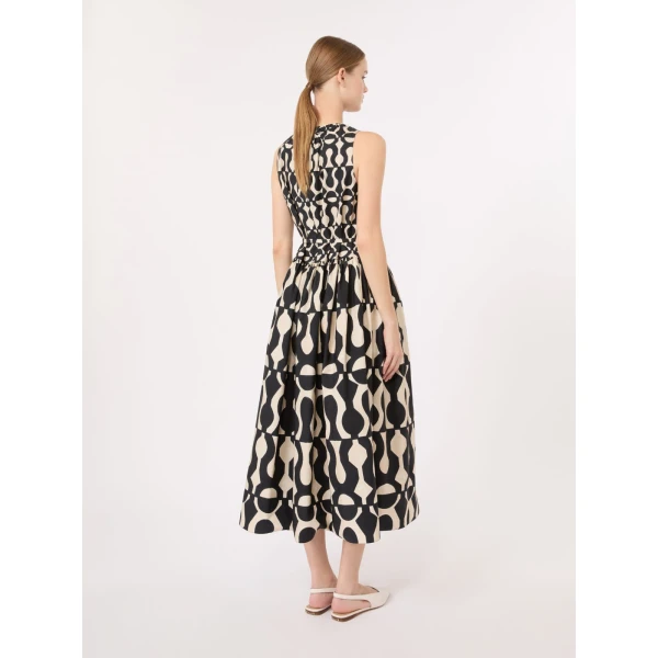 Max Mara Salato Printed Cotton Poplin Dress in Black | Midi Dresses | Coveti