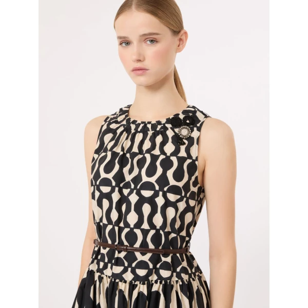 Max Mara Salato Printed Cotton Poplin Dress in Black | Midi Dresses | Coveti