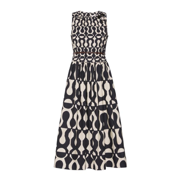 Max Mara Salato Printed Cotton Poplin Dress in Black | Midi Dresses | Coveti