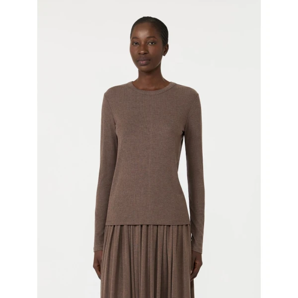 Max Mara Salmone Lyocell and Silk Jersey T-Shirt in Mud | T-shirts | Coveti