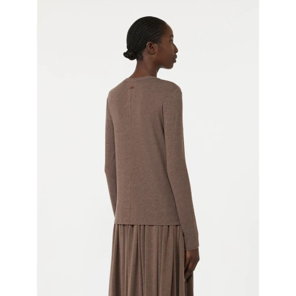 Max Mara Salmone Lyocell and Silk Jersey T-Shirt in Mud | T-shirts | Coveti