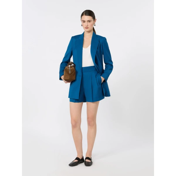 Max Mara Salute Lightweight Woollen Cloth Shorts in Navy | Shorts | Coveti