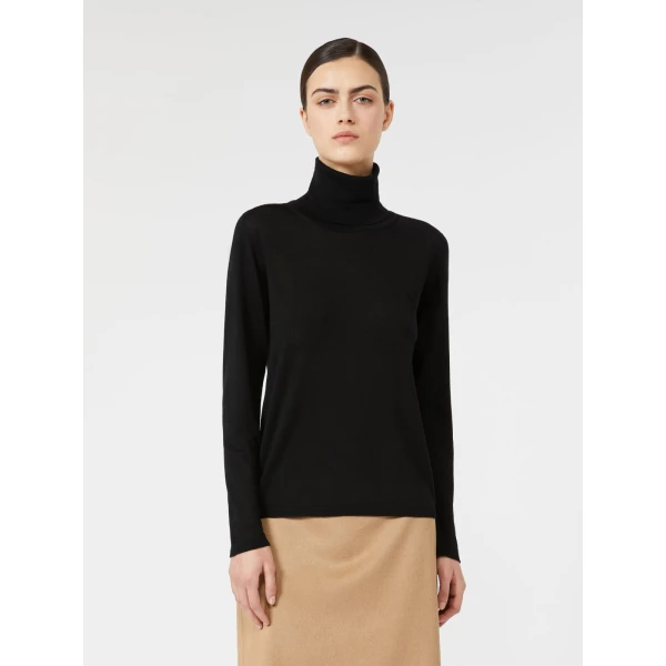 Max Mara Saluto Wool Polo-Neck Sweater in Black | Turtlenecks | Coveti