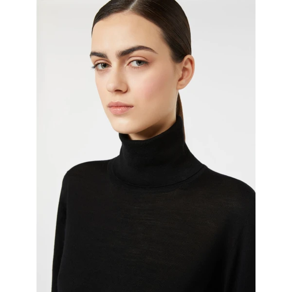 Max Mara Saluto Wool Polo-Neck Sweater in Black | Turtlenecks | Coveti