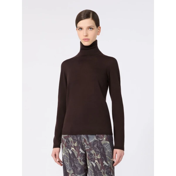 Max Mara Saluto Wool Polo-Neck Sweater in Dark Brown | Turtlenecks | Coveti