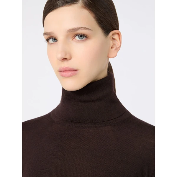 Max Mara Saluto Wool Polo-Neck Sweater in Dark Brown | Turtlenecks | Coveti