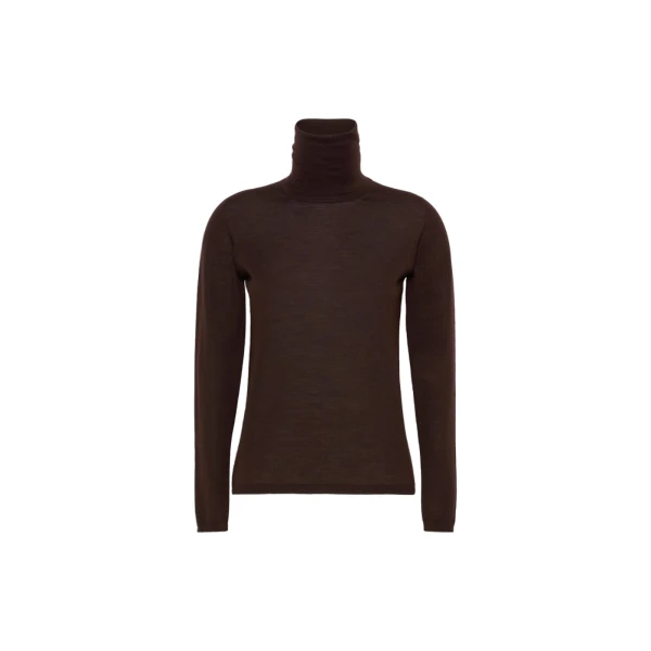 Saluto Wool Polo-Neck Sweater in Dark Brown