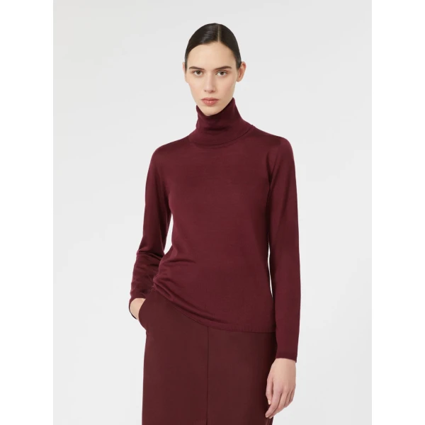Max Mara Saluto Wool Polo-Neck Sweater in Red Purple | Turtlenecks | Coveti