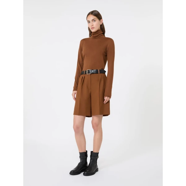 Max Mara Saluto Wool Polo-Neck Sweater in Tobacco | Turtlenecks | Coveti