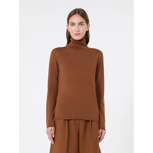 Max Mara Saluto Wool Polo-Neck Sweater in Tobacco | Turtlenecks | Coveti